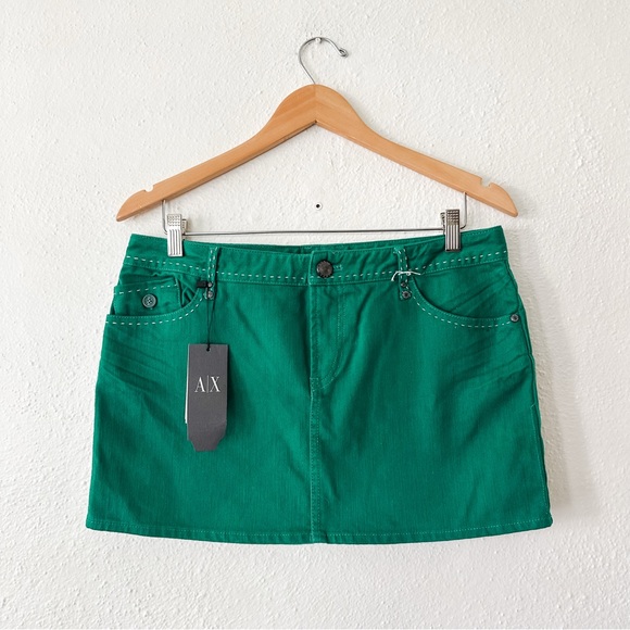 A|X Armani Exchange Womens Green Denim Mini Skirt - Picture 1 of 9